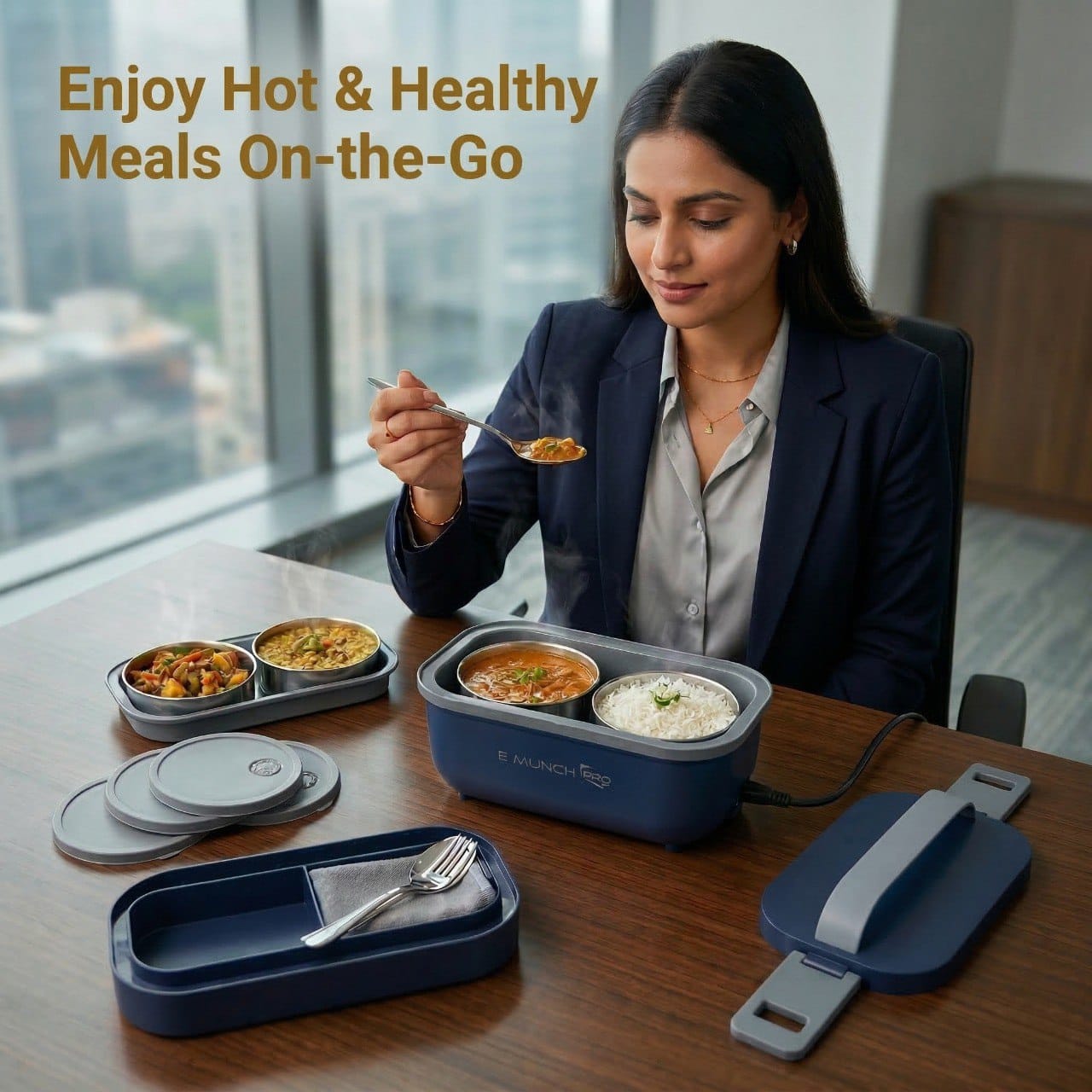 Emunch PRO premium stainless steel electric lunch box build quality India