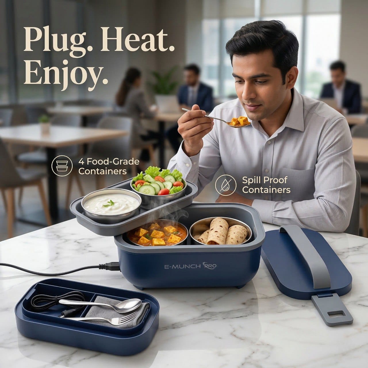 Emunch PRO food-grade stainless steel inner containers electric tiffin box