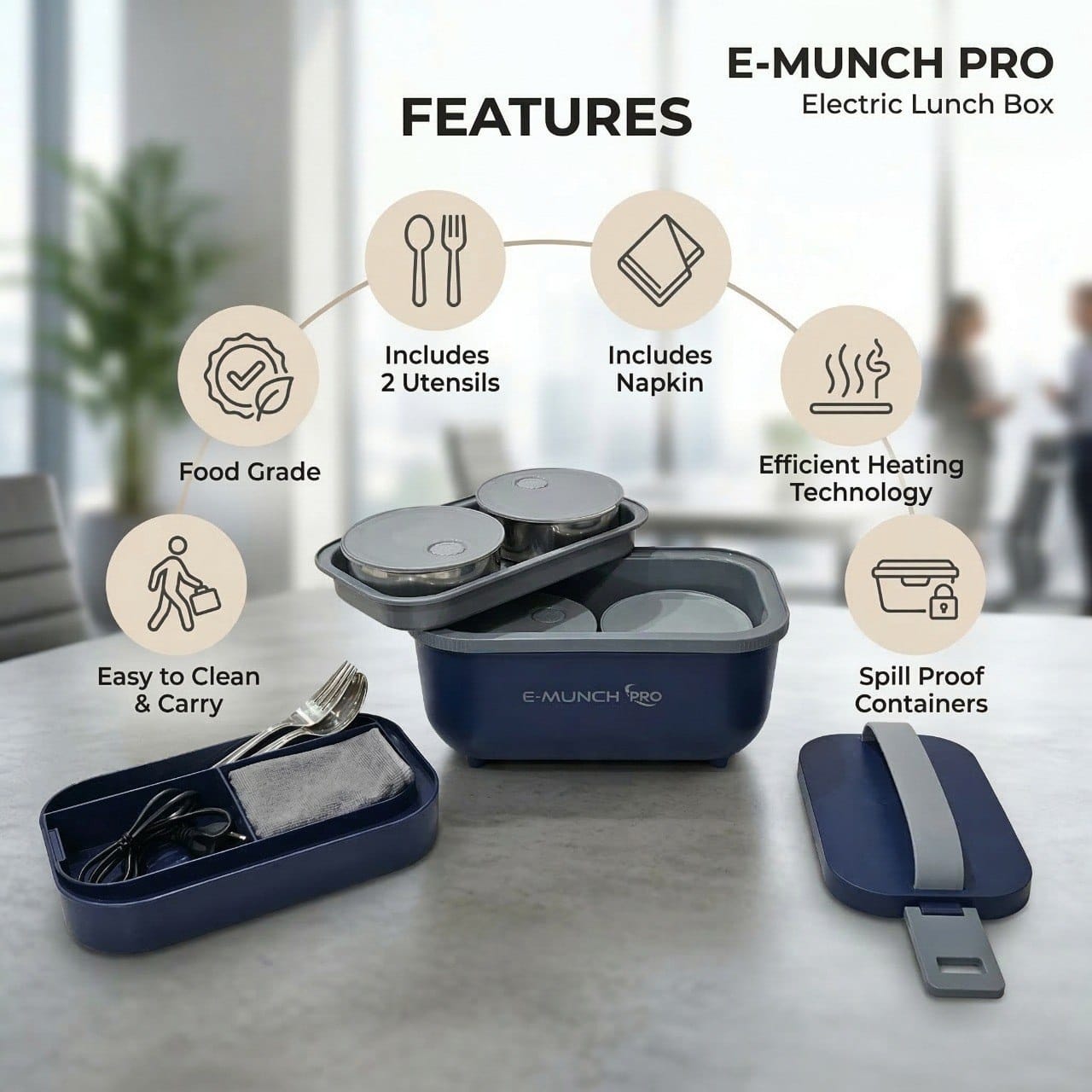 Emunch PRO electric lunch box India top view